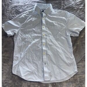 Nautica Button Down Shirt Men Large Light Blue Sanded Poplin Short Sleeve